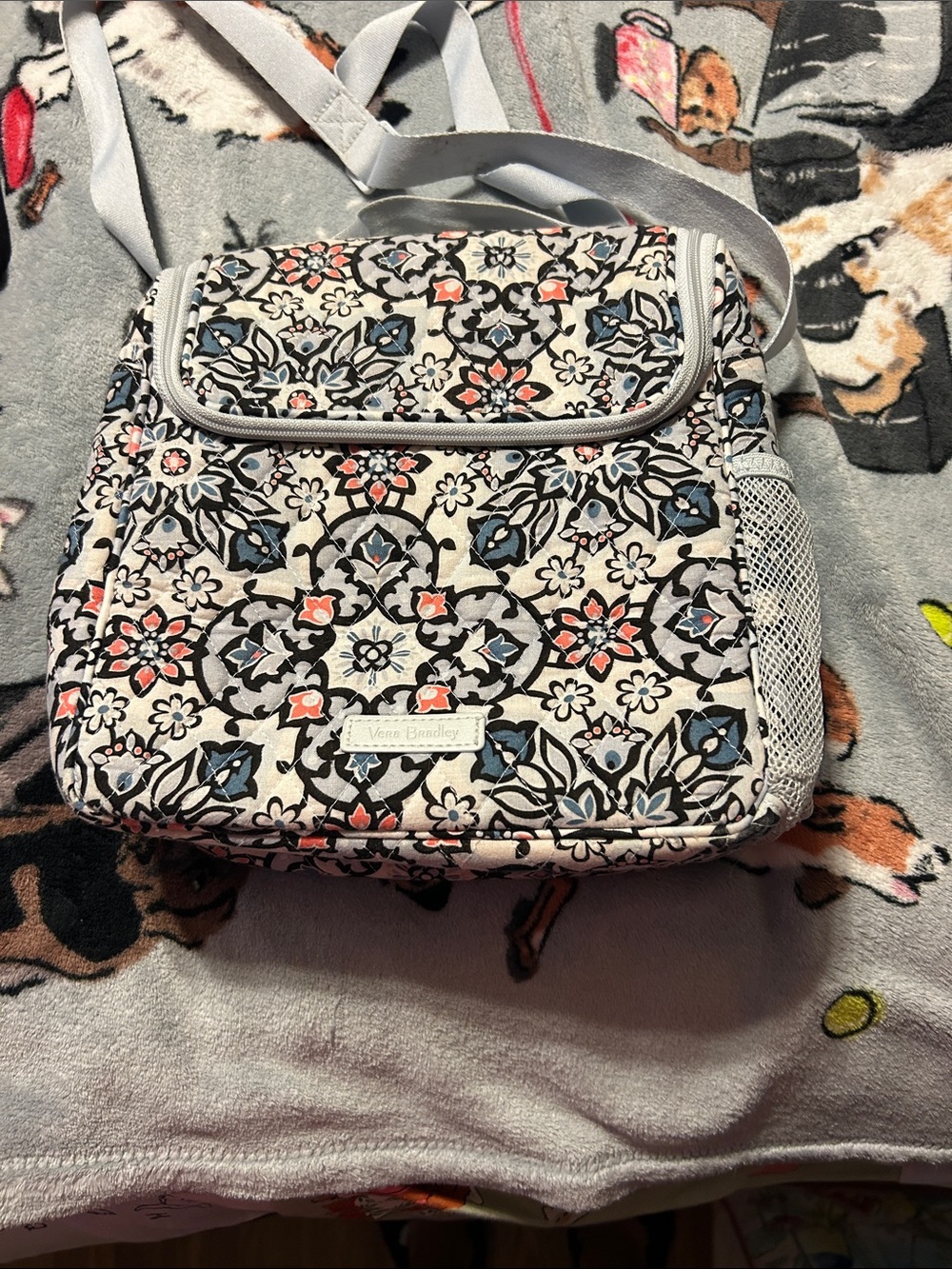 Vera Bradley Floral lunch Bag in White with Pink & Blue Accents